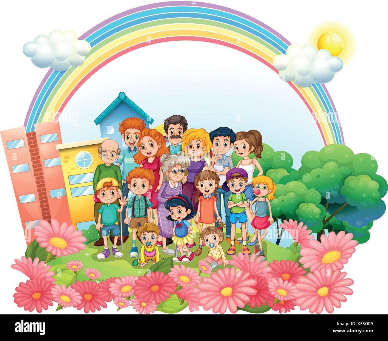 Family members standing in the garden illustration Stock Vector Image ...