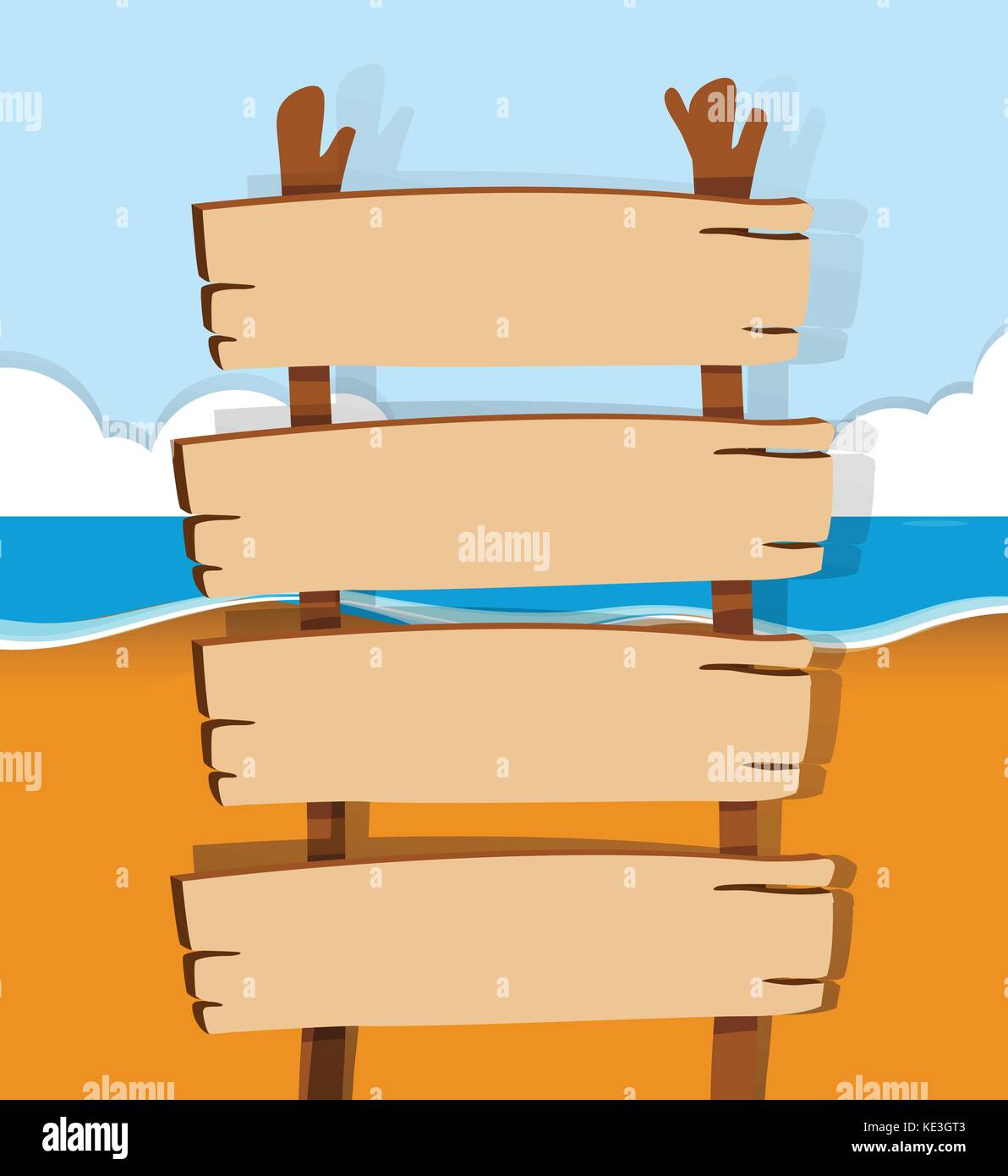 Wooden sign on the beach illustration Stock Vector Image & Art - Alamy