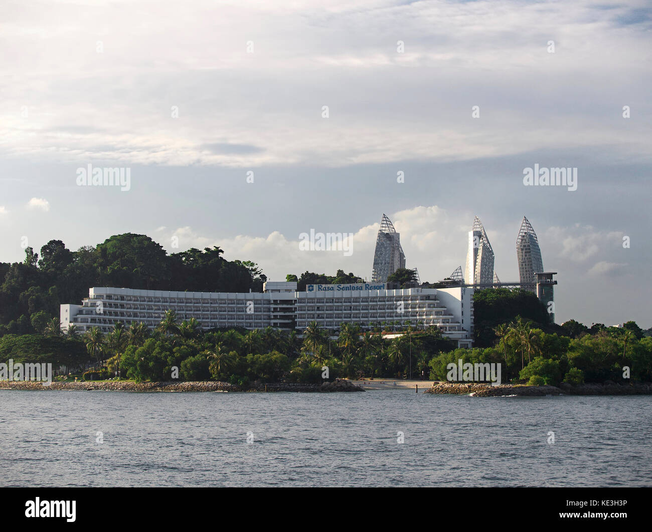 View of Rasa Sentosa Resort and Reflections at Keppel Bay from Singapore Straits, Singapore Stock Photo