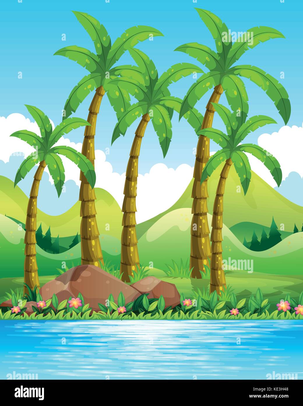 River Scene With Coconut Trees Illustration Stock Vector Image Art Alamy River Scene With Coconut Trees Illustration Stock Vector Image Art Alamy