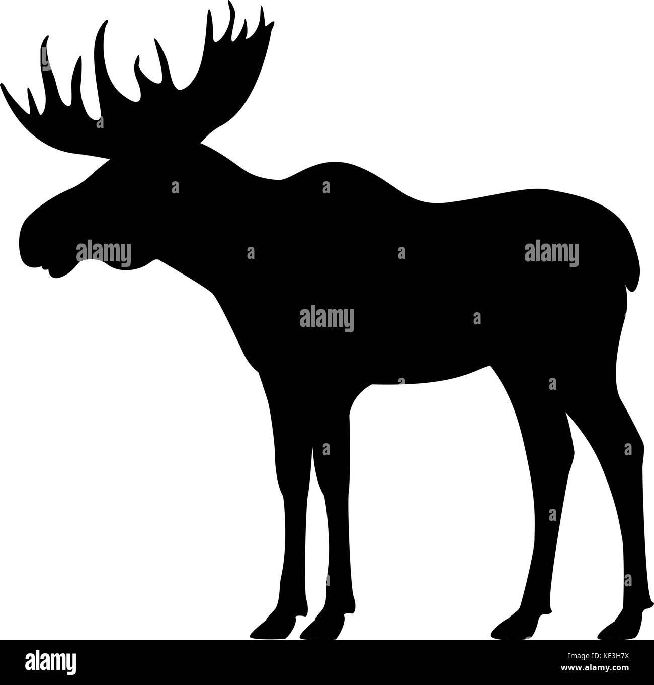 Vector black silhouette moose with horns Stock Vector