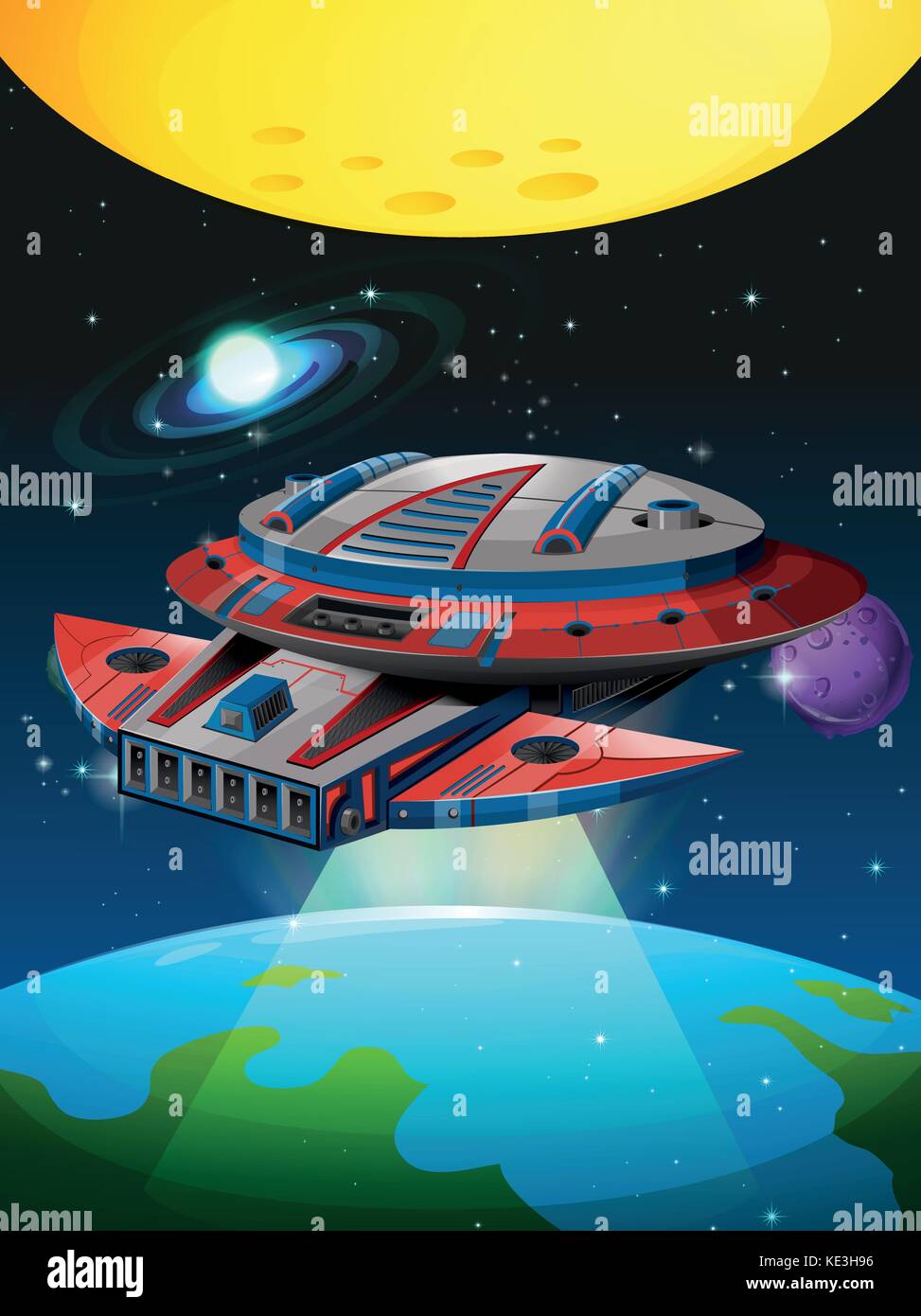 Spaceship flying around the earth illustration Stock Vector Image & Art ...
