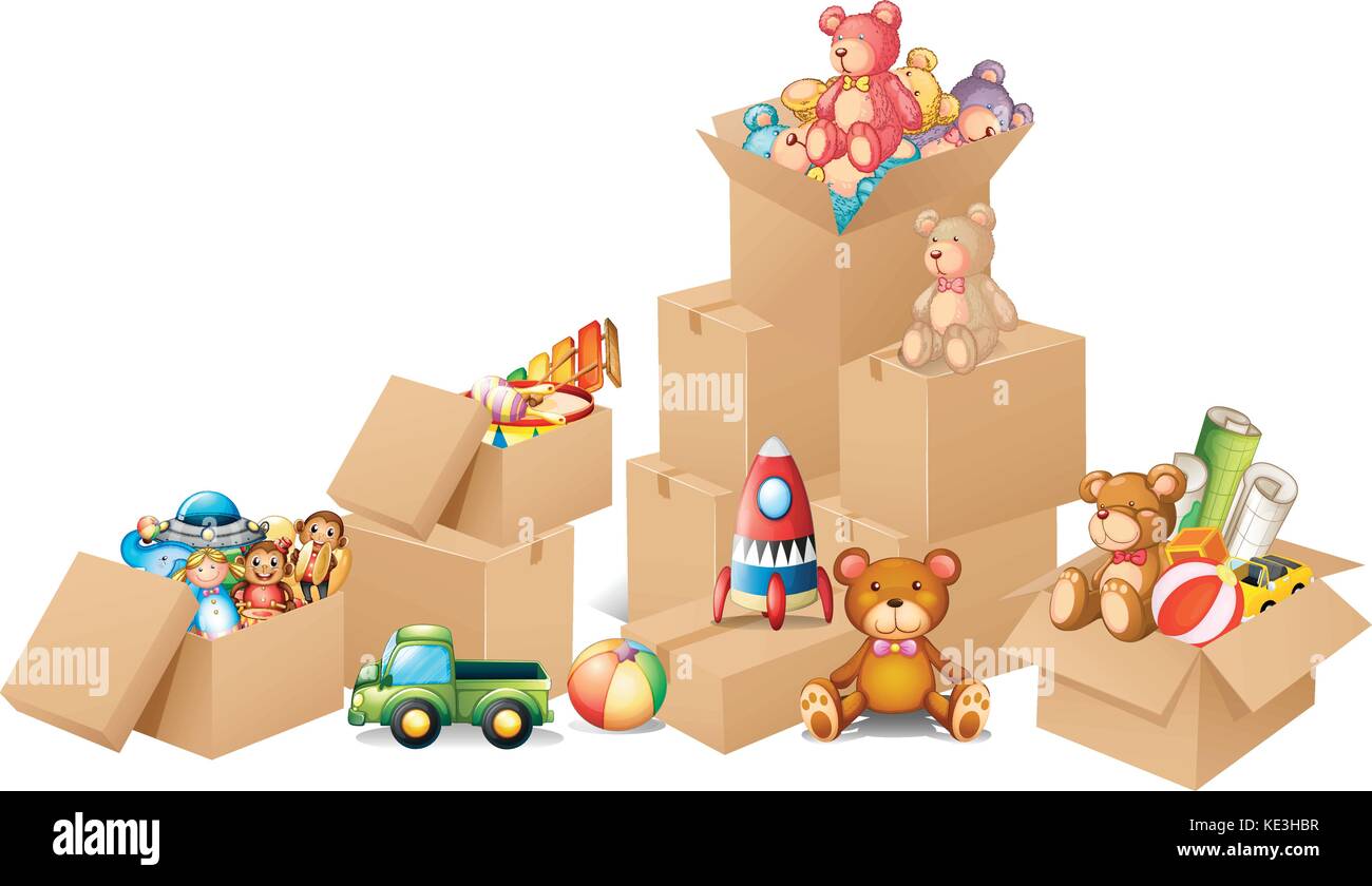 Boxes full of toys and bears illustration Stock Vector Image & Art Alamy