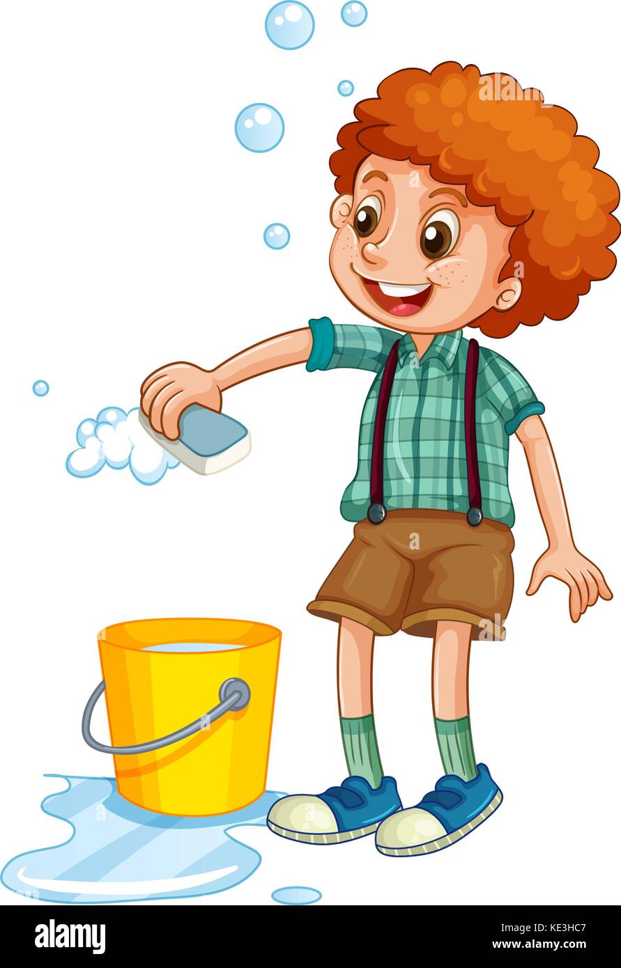 Boy cleaning with sponge illustration Stock Vector Image & Art Alamy