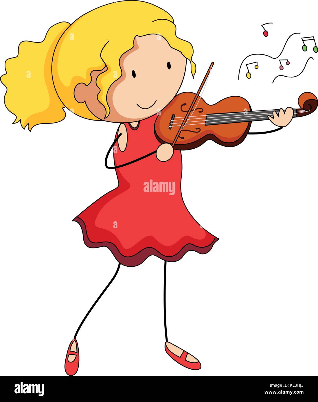 Girl in red dress playing violin illustration Stock Vector Image & Art ...