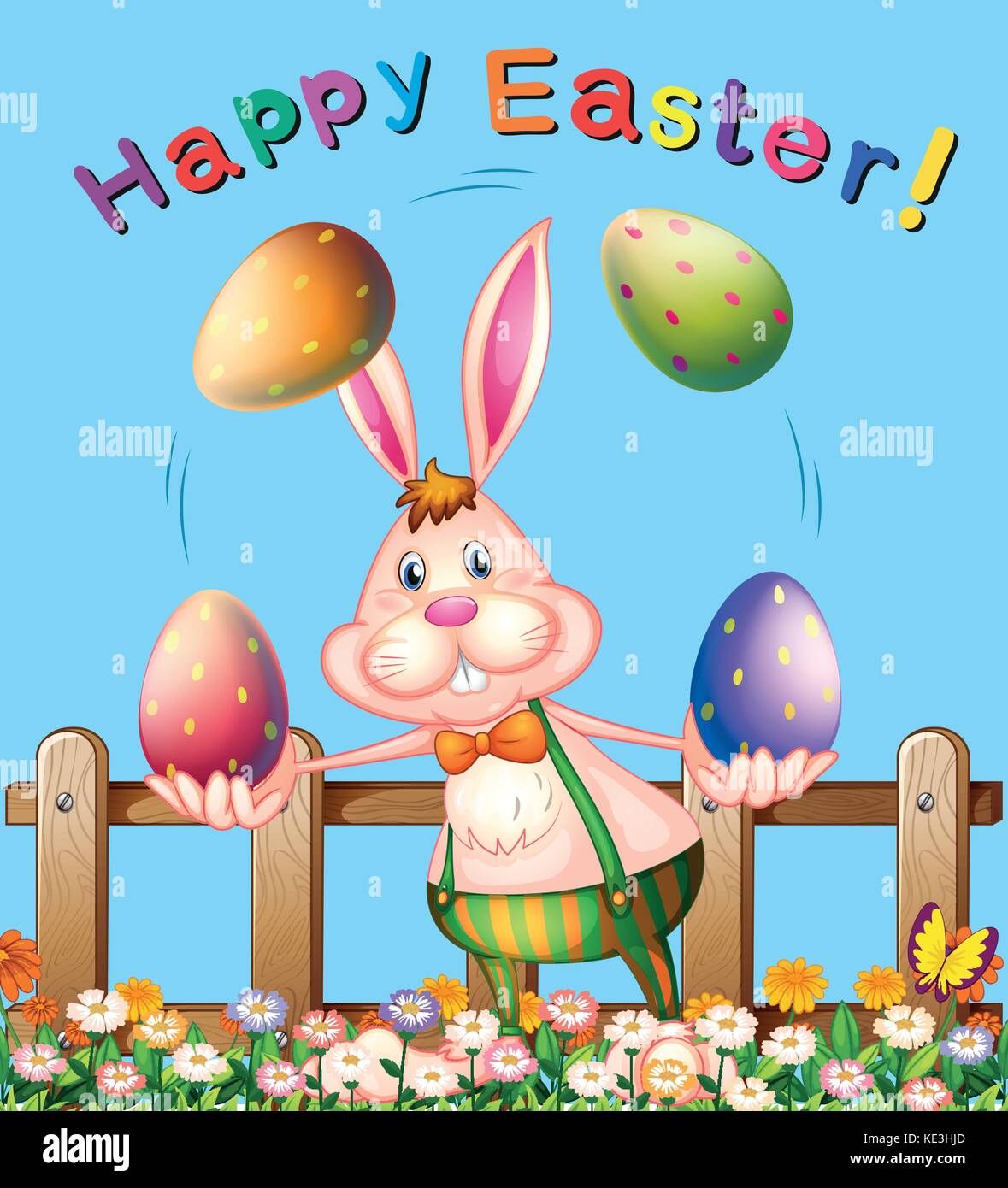 Poster design with easter bunny juggling eggs illustration Stock Vector ...