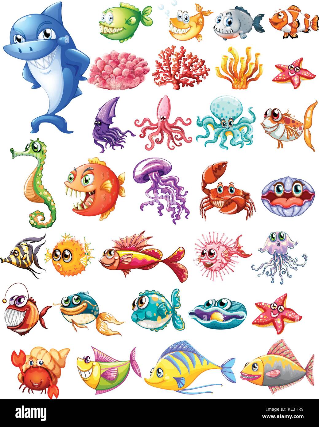 Different types of sea animals illustration Stock Vector Image & Art - Alamy
