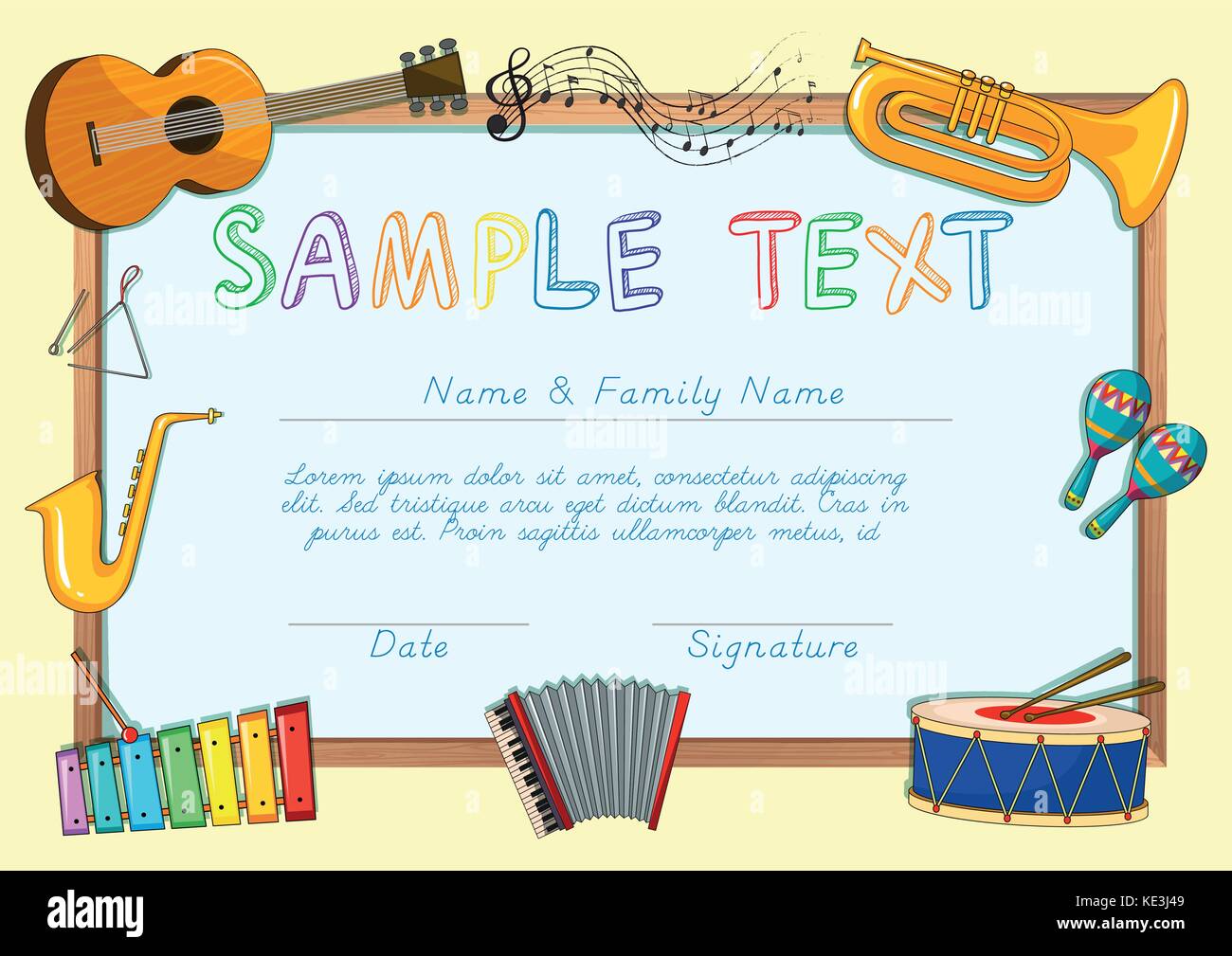Certificate template with musical instruments illustration Stock Vector ...