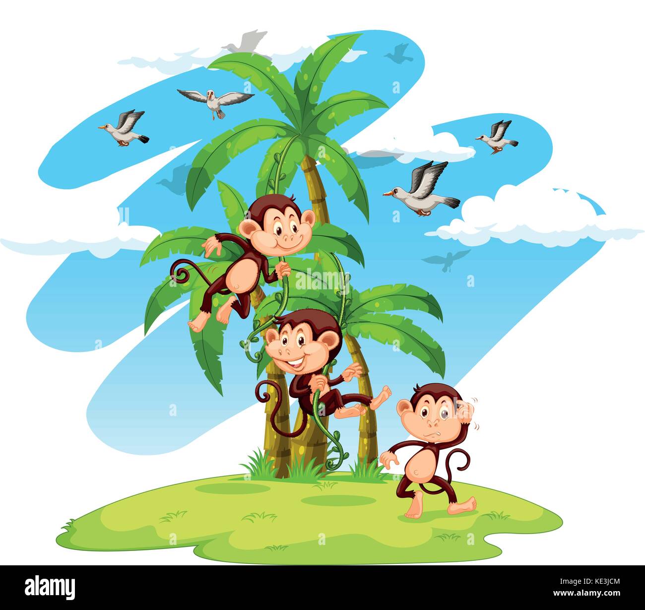 Three monkeys on the island illustration Stock Vector Image & Art - Alamy