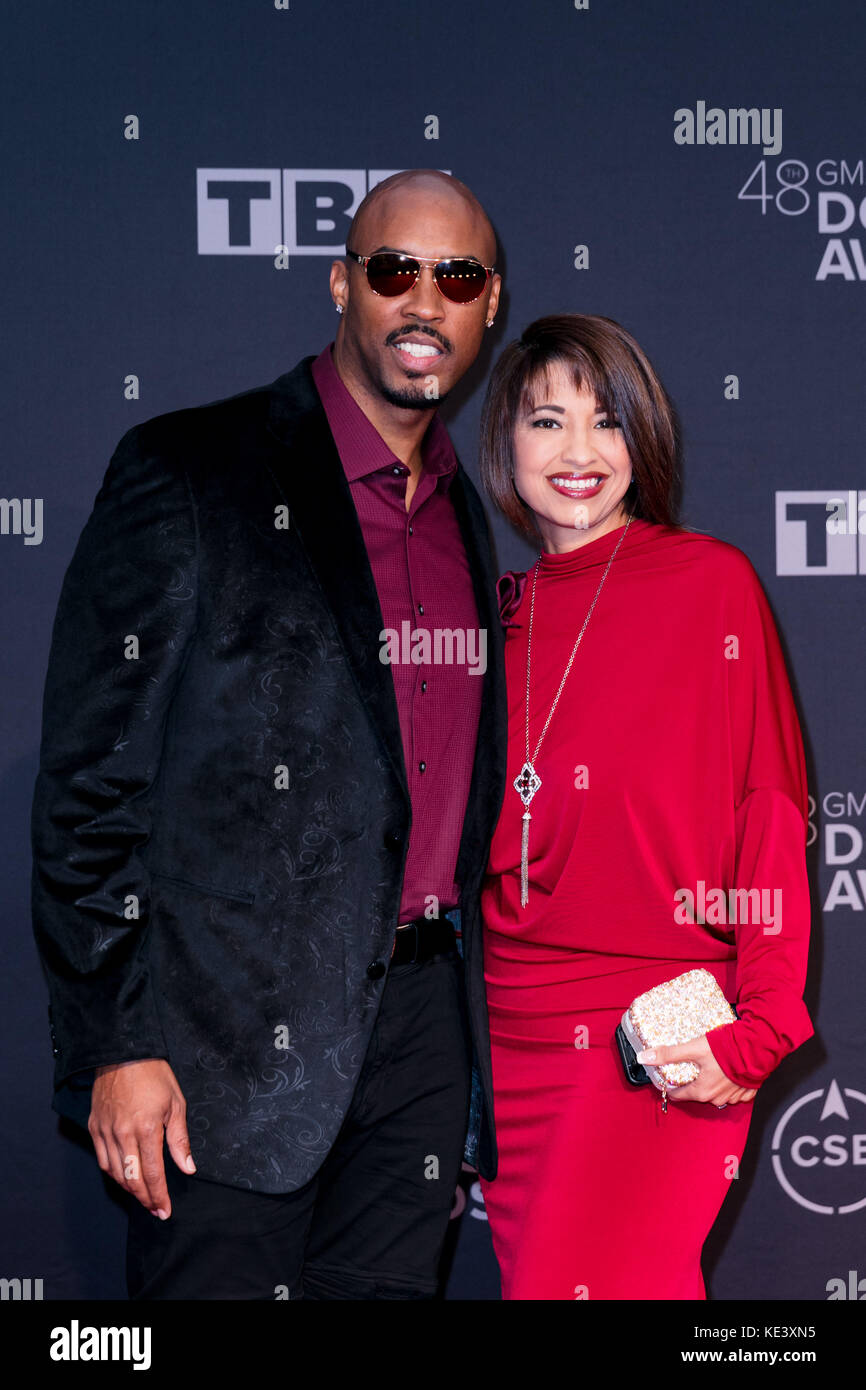 Nashville, Tennessee, USA. 17th Oct, 2017. Montell Jordan and his wife Kristin on the red carpet at the 48th GMA Dove Awards held Lipscomb University's Allen Arena in Nashville. Credit: Jason