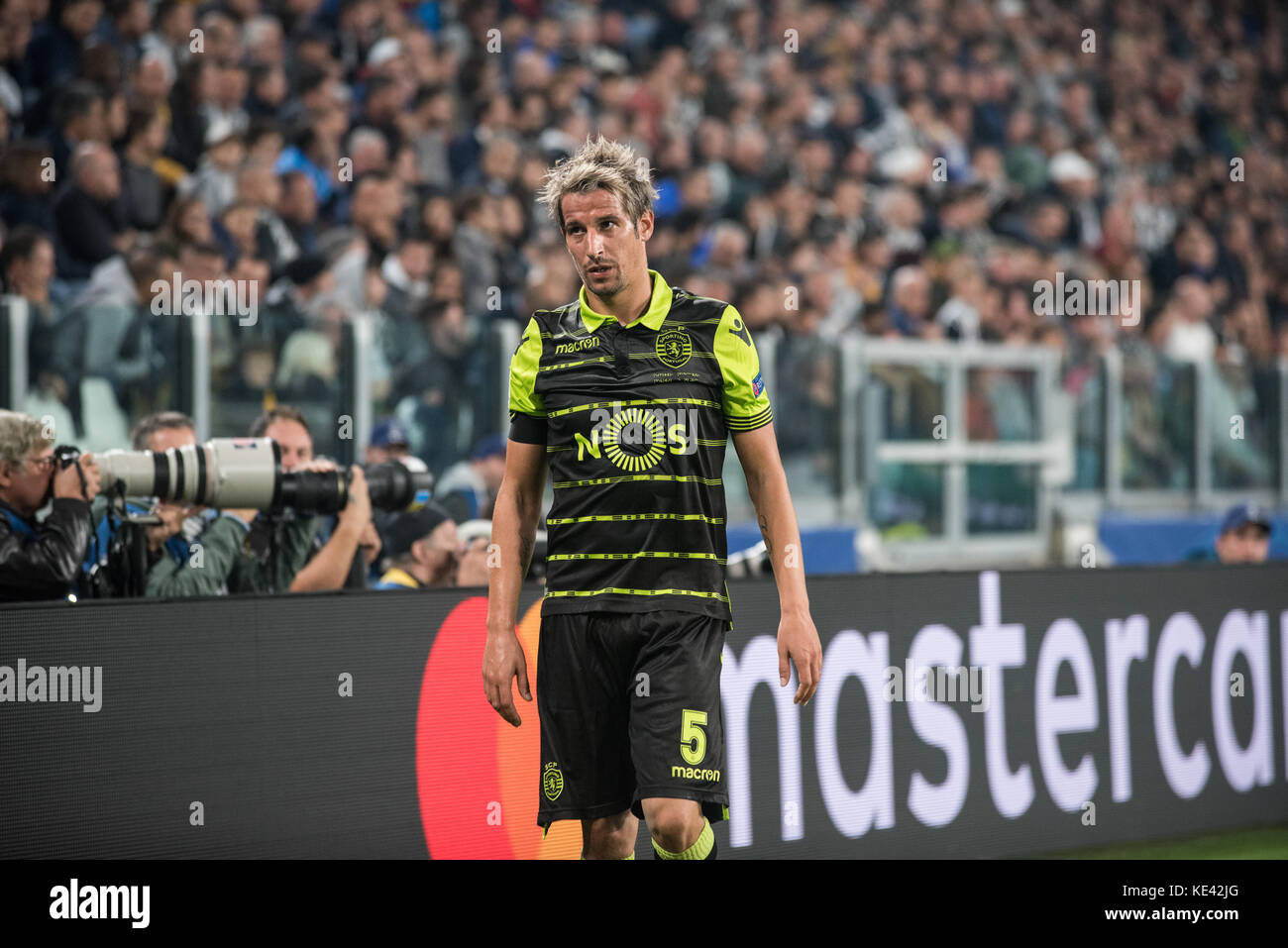 Turin, Italy. 18th Oct, 2017. Fabio Coentrao (Sporting Clube de Portugal)  during Champions League match Juventus FC vs Sporting Clube de Portugal.  Juventus win 2-1 at Juventus Stadium in Turin 18th october
