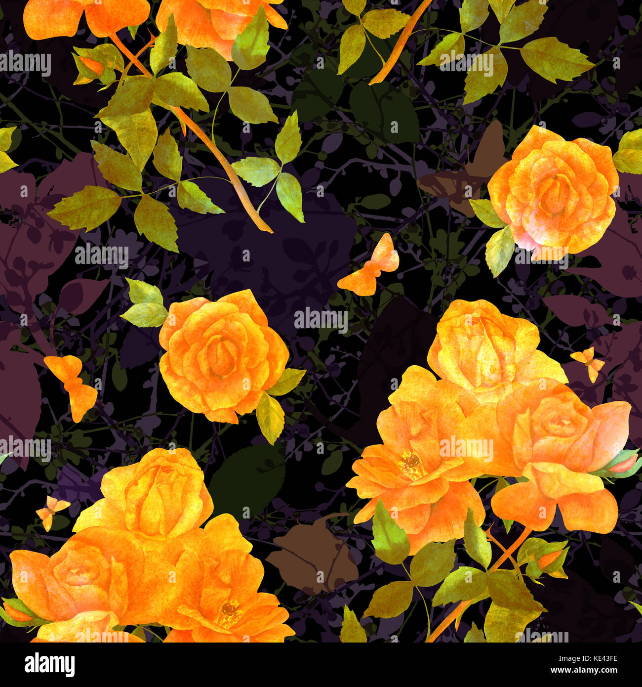 Seamless golden and black pattern with watercolor roses Stock Photo - Alamy