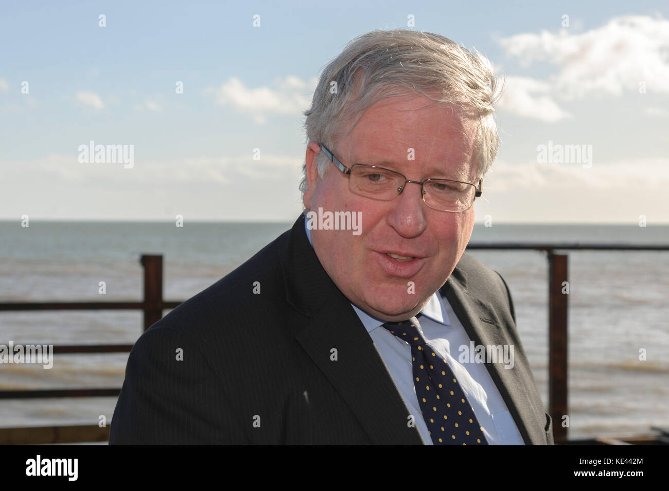 Patrick McLoughlin MP on a visit to Dawlish Devon February 2014 Stock Photo