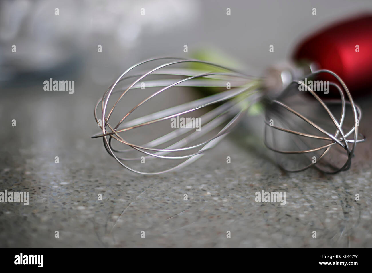 Stainless Steel Whisks for beating to blenders and mixers. Blurred background Stock Photo