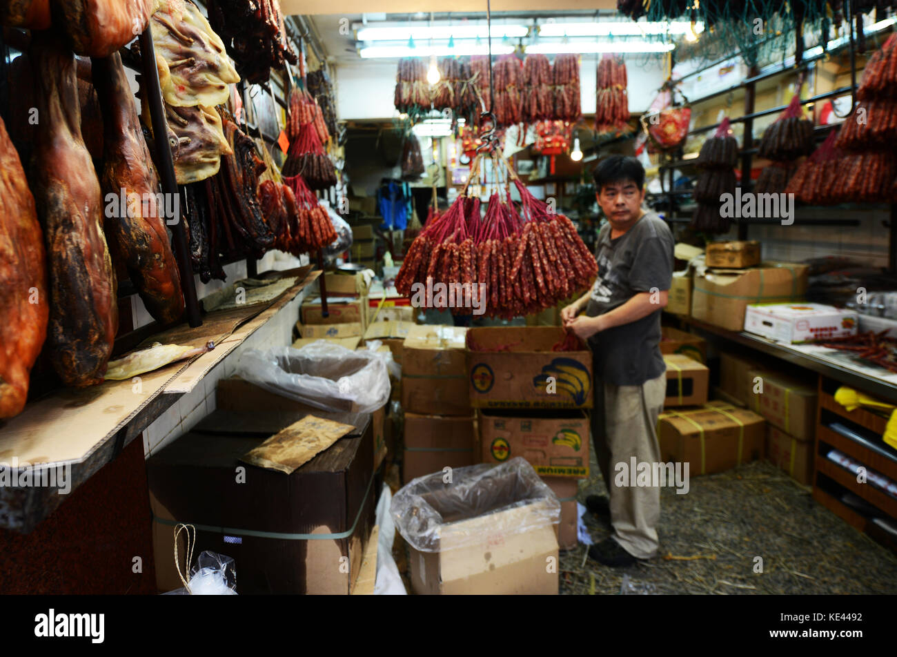Cured meat and sausage shops in Sheung Wan, Hong Kong Stock Photo Alamy