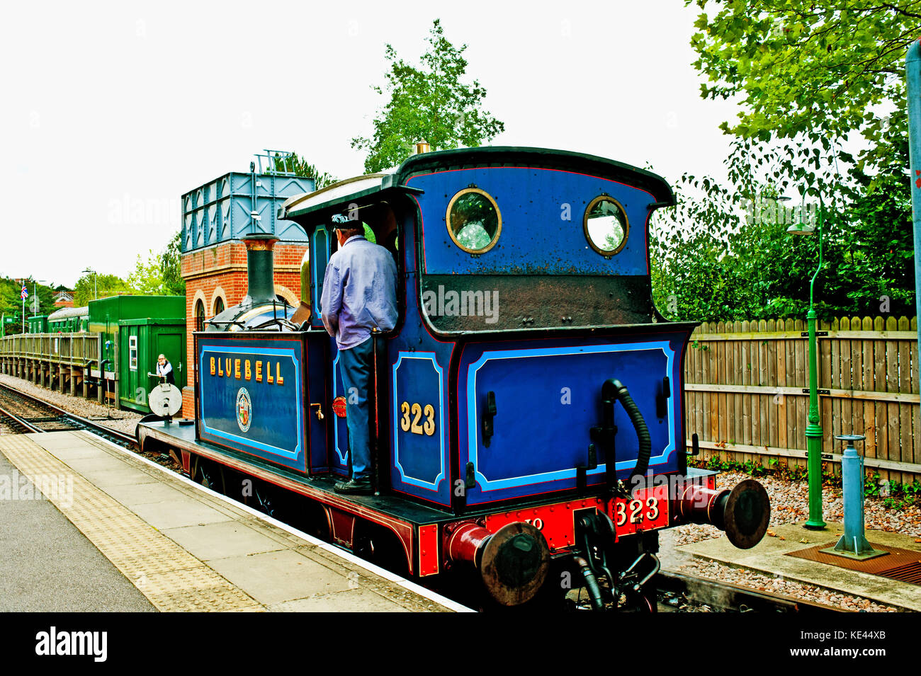 P Class No 323 Bluebell at Horsted Keynes, Bluebell railway, Sussex Stock Photo