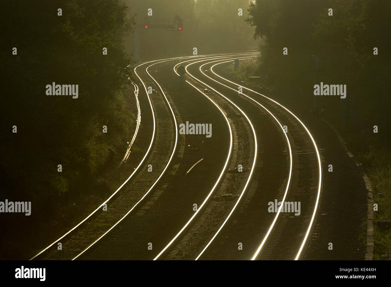 Railway lines winding into the distance, Hatton Bank, Warwickshire, UK