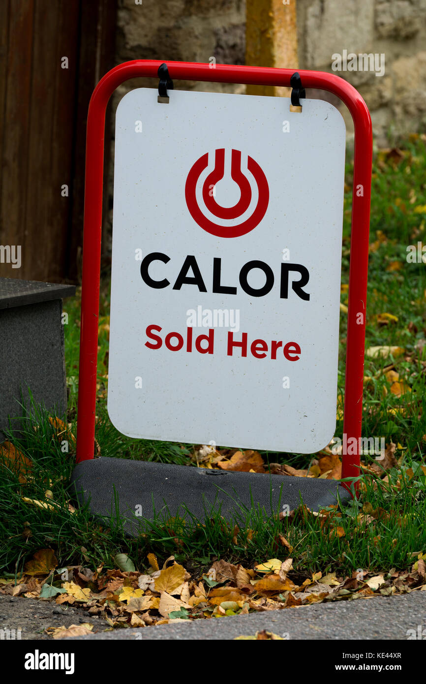 Calor Sold Here sign, Oxford Canal, UK Stock Photo