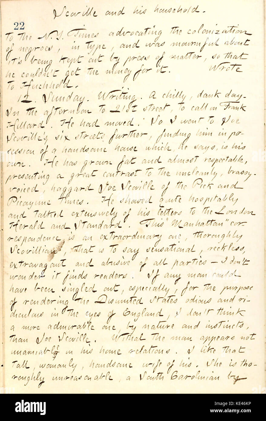 Thomas Butler Gunn Diaries  Volume 21, page 27, October 11, 1862 Stock Photo