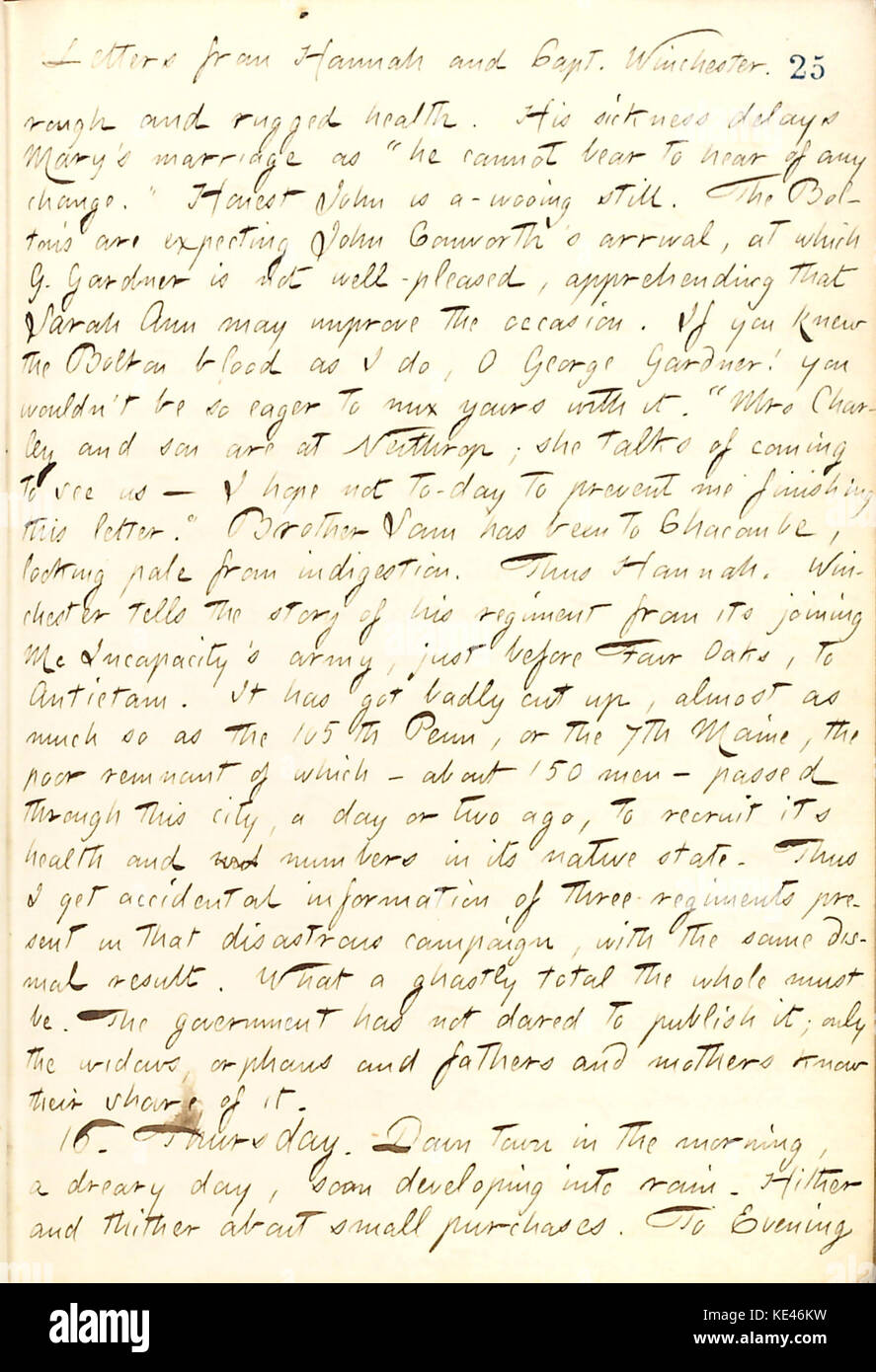 Thomas Butler Gunn Diaries  Volume 21, page 30, October 15, 1862 Stock Photo