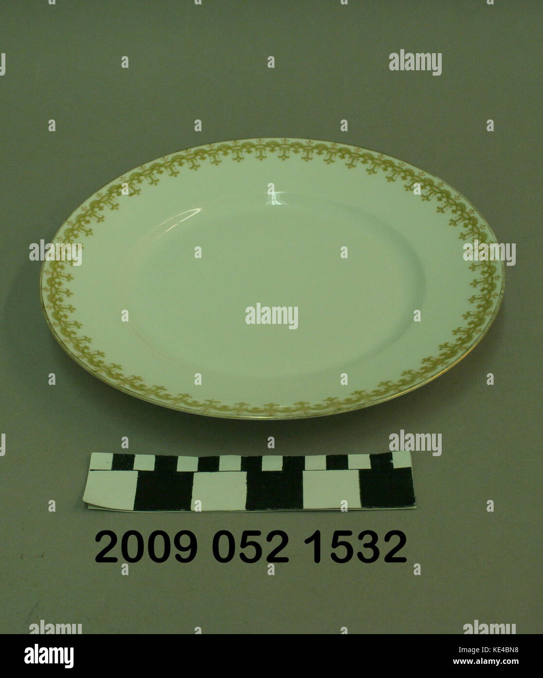 White Ceramic Plate With Floral Decorated Border Stock Photo