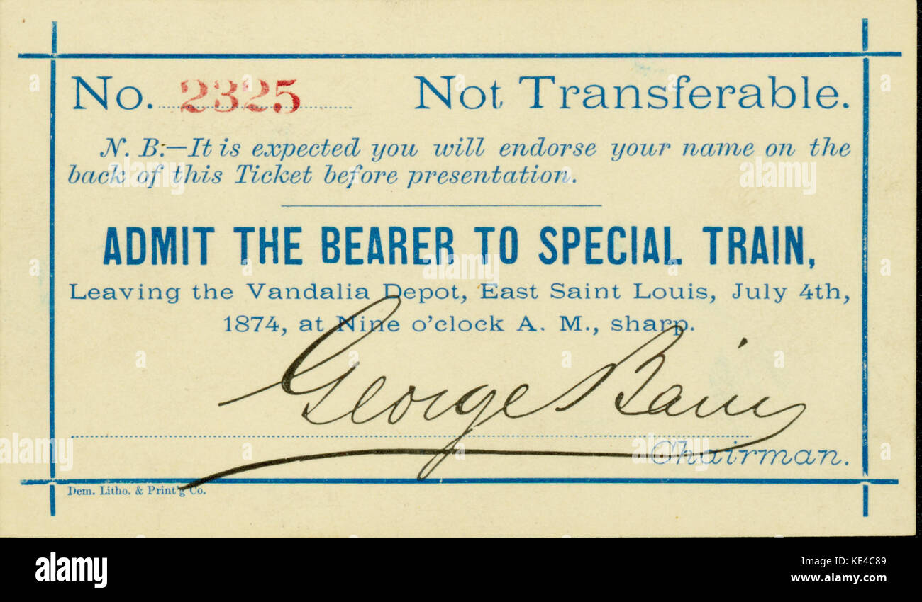 Ticket for special train across Mississippi River Bridge (Eads Bridge