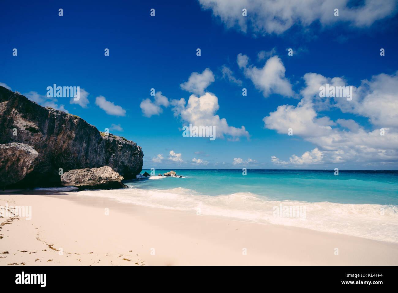 The beautiful Bottom bay on the Caribbean island of Barbados. Stock Photo