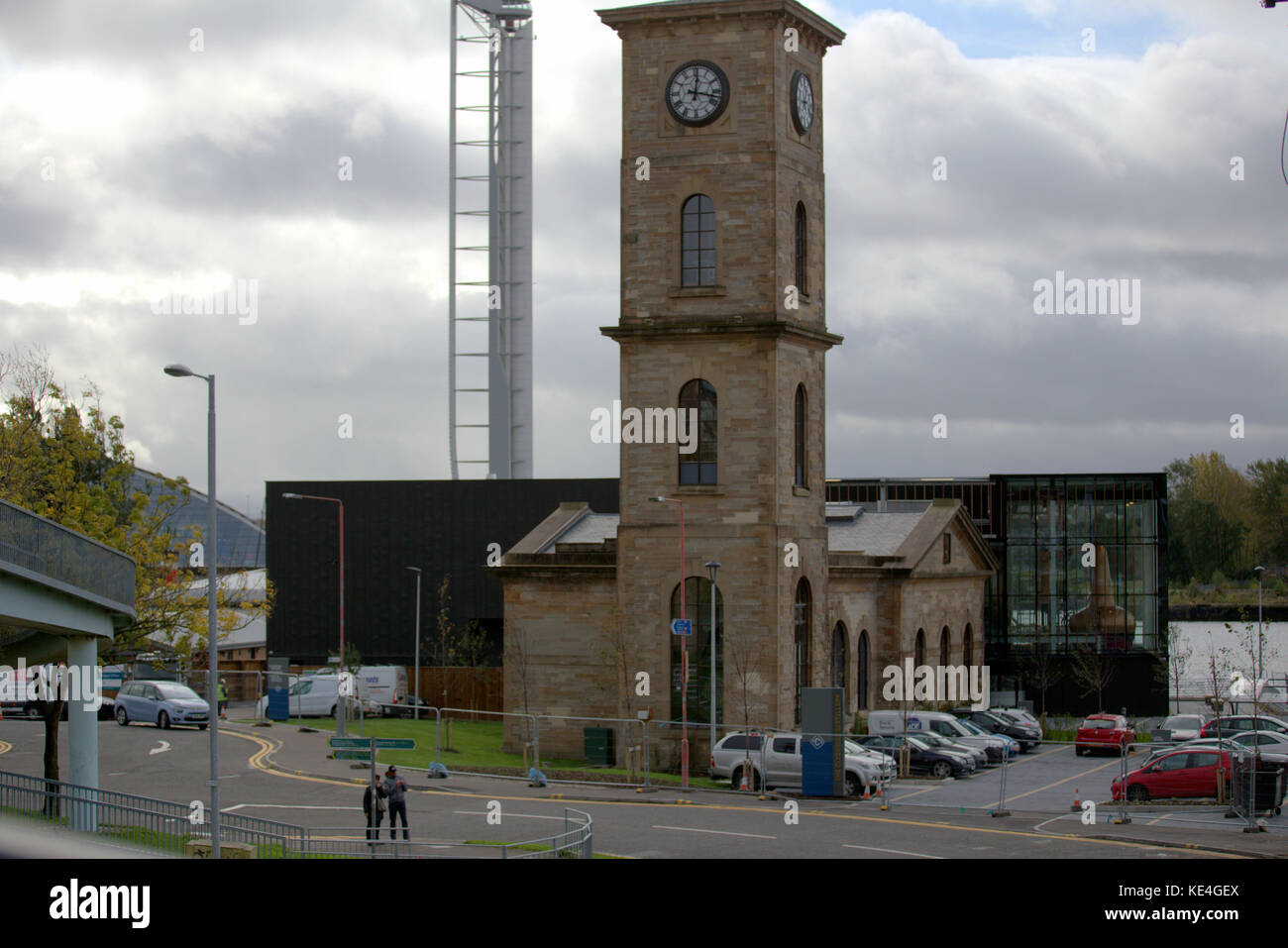 clock tower main building Clydeside distillery in Glasgow, Scotland Stock Photo