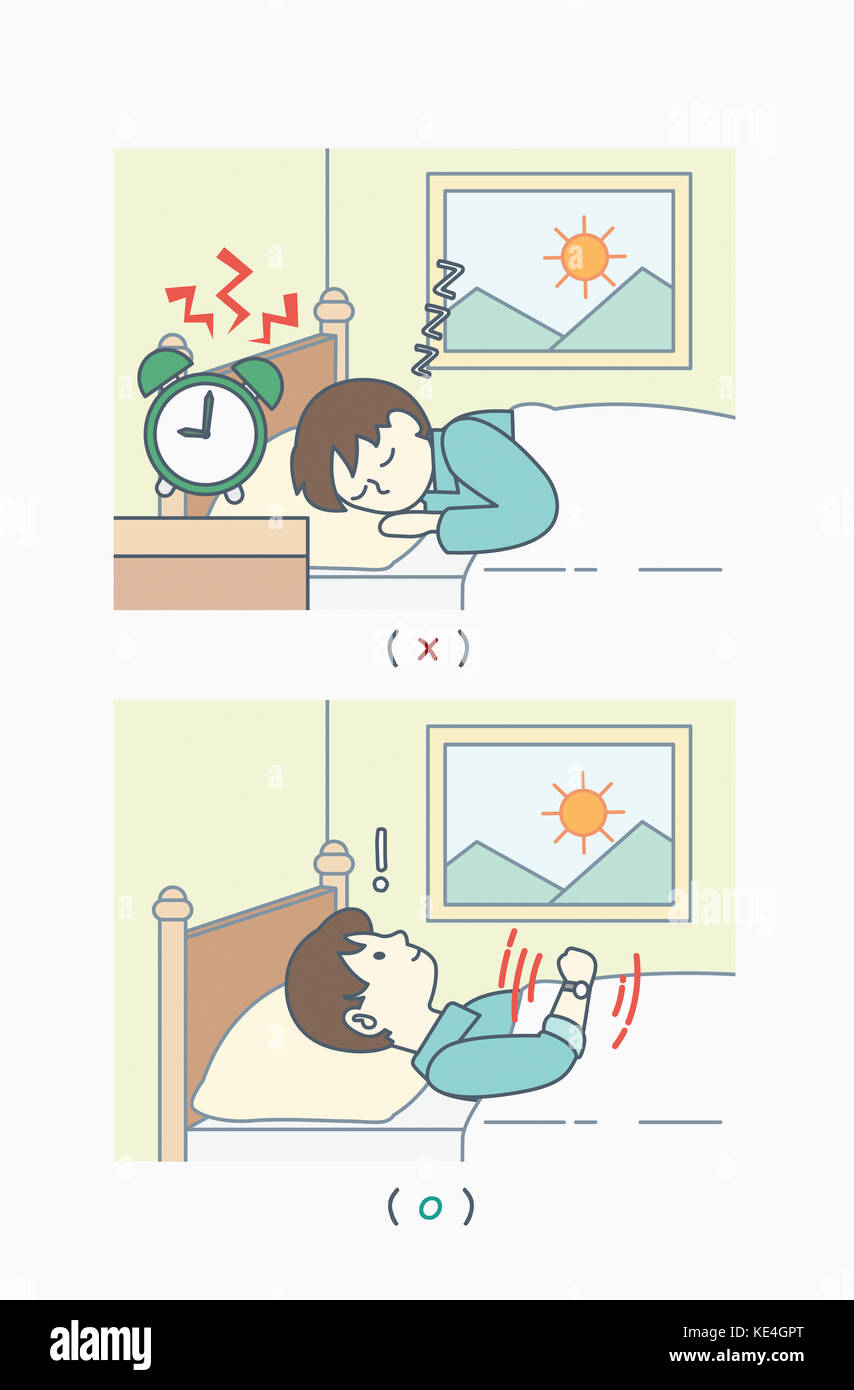 Deaf men waking up with alarm clock Stock Photo Alamy