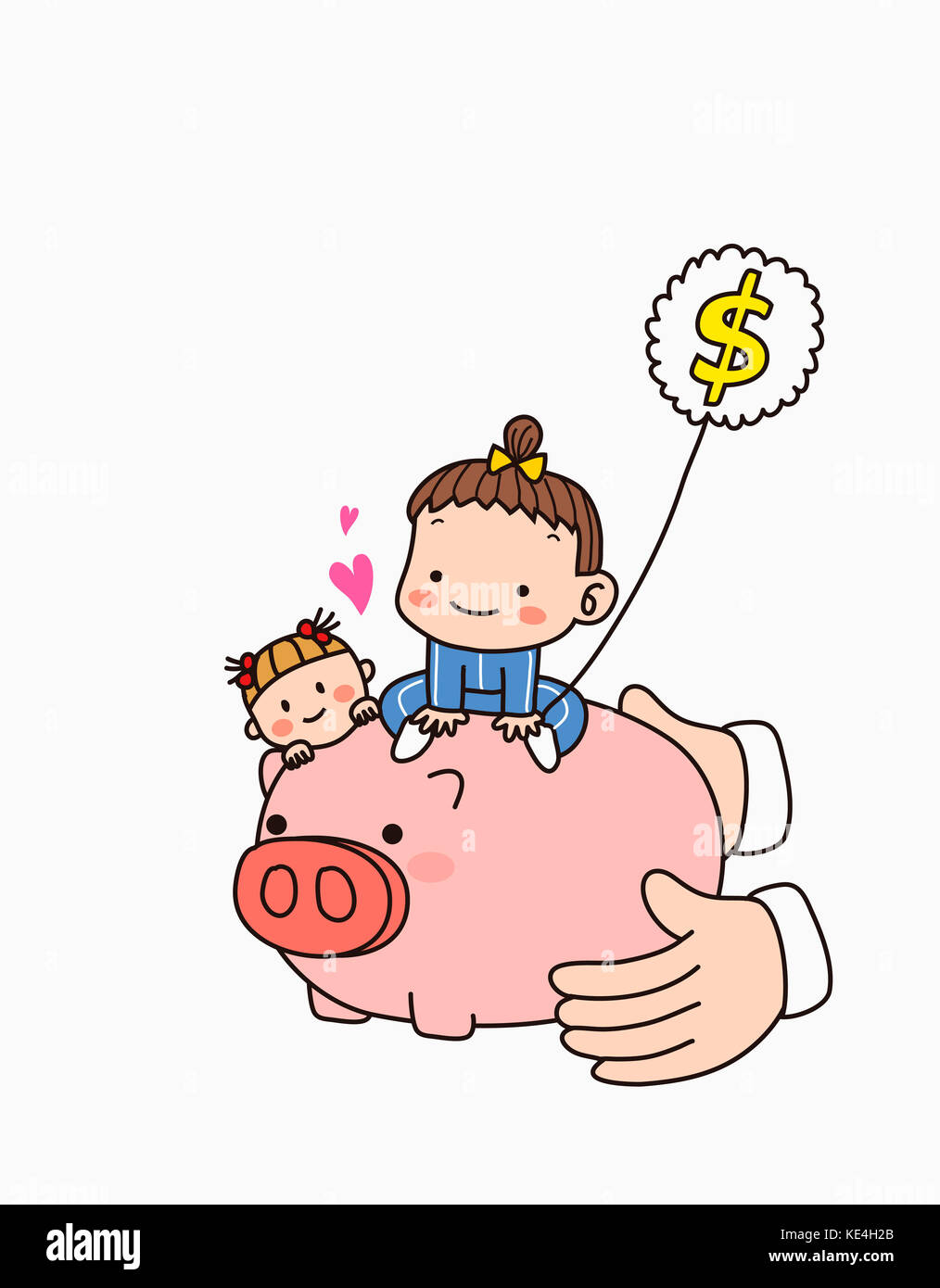 Hand holding a piggy bank with two babies on it Stock Photo - Alamy