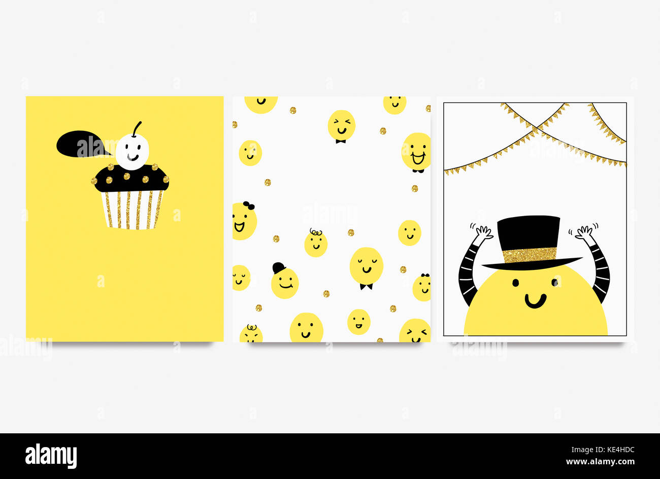 Card designs with smiling emoticons Stock Photo - Alamy
