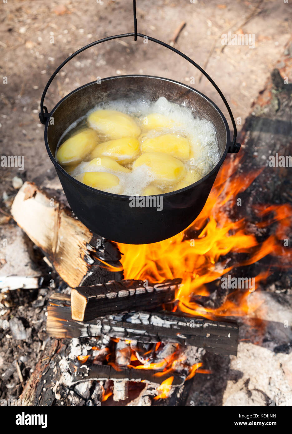 Cooking potatoes on a campfire Stock Photo Alamy