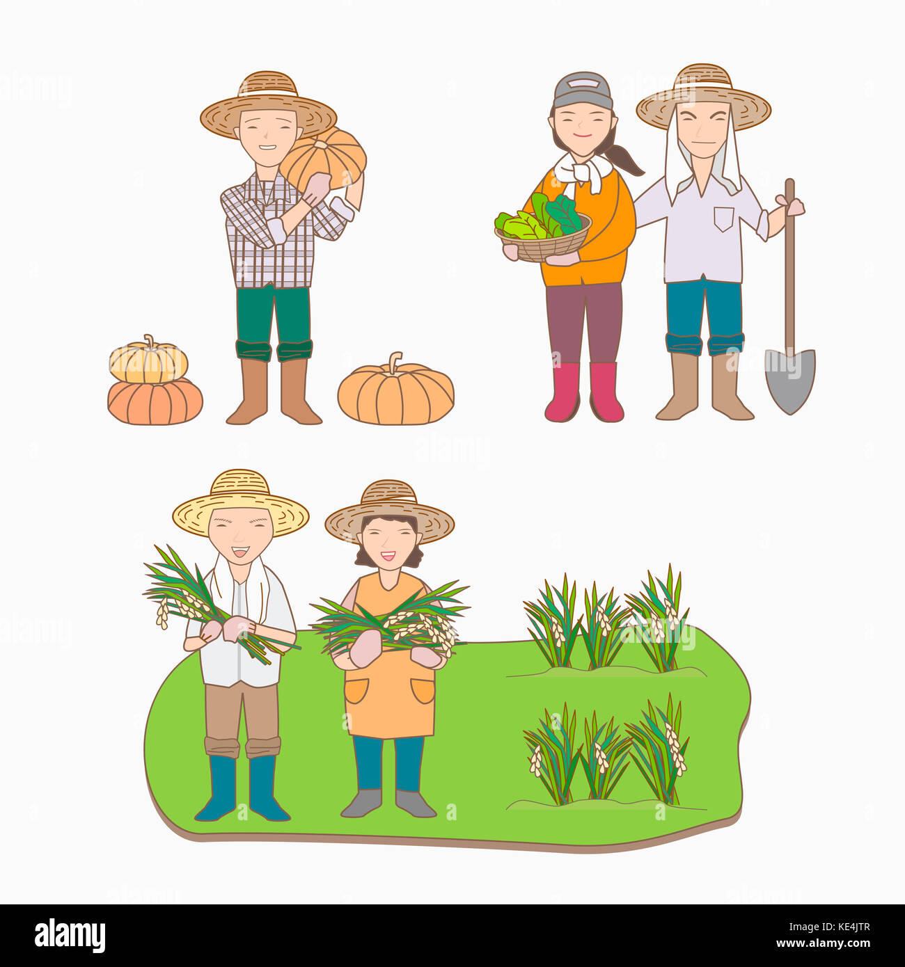 Illustration of smiling farmers with harvest Stock Photo - Alamy