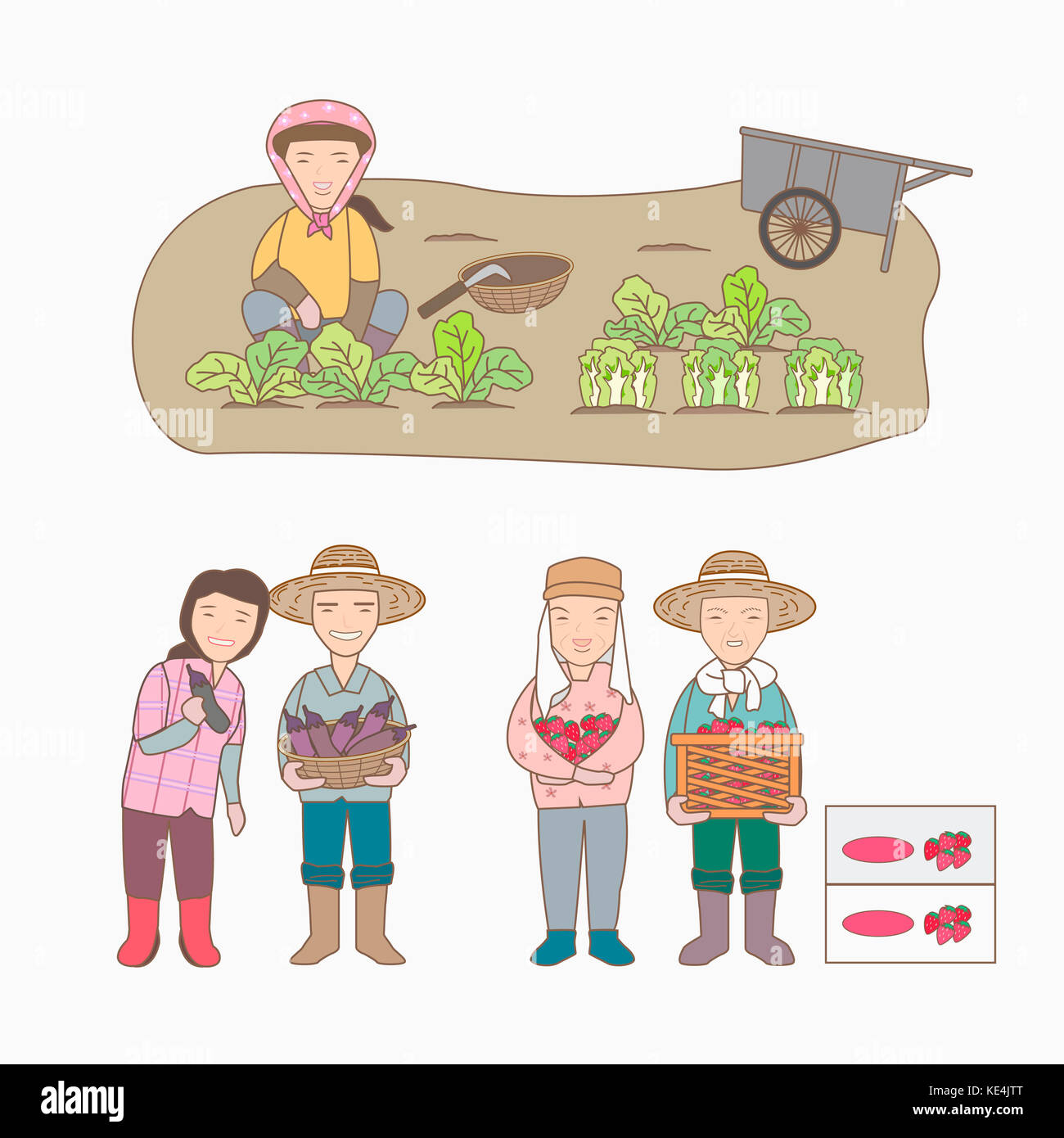 Illustration of smiling farmers with harvest Stock Photo - Alamy