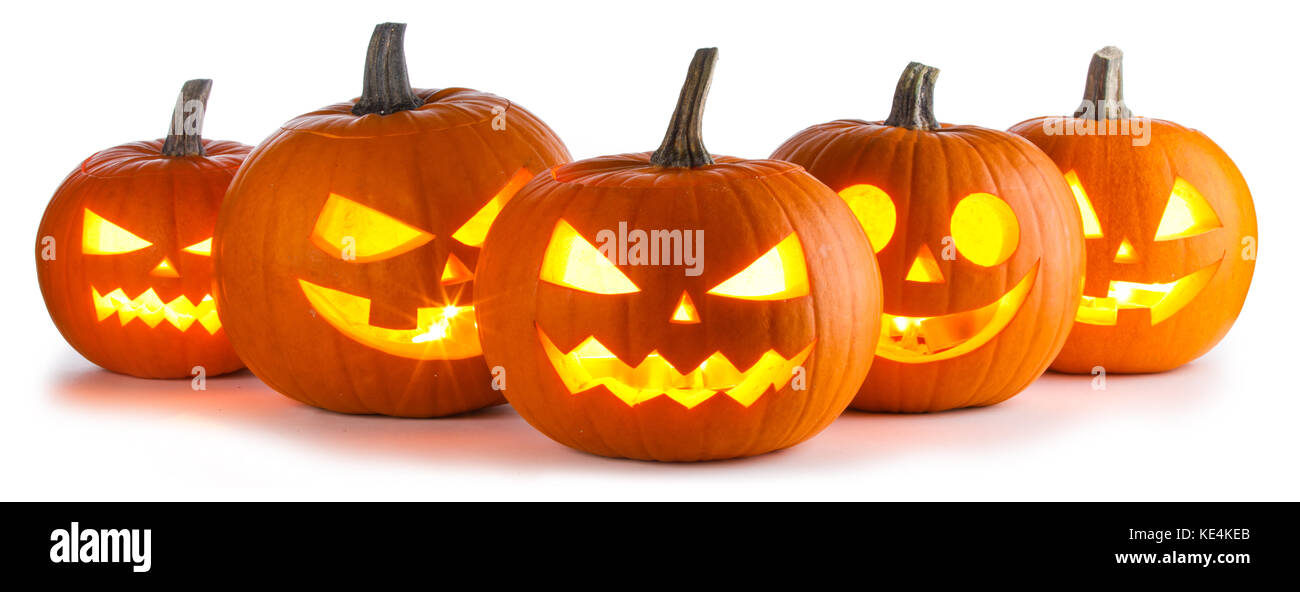Five Halloween Pumpkins isolated on white background Stock Photo - Alamy