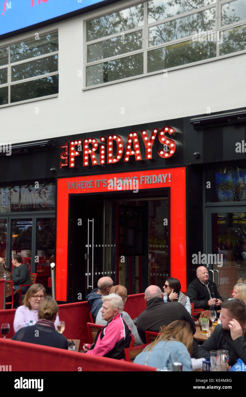 TGI Fridays restaurant in Leicester Square, London, UK. Stock Photo