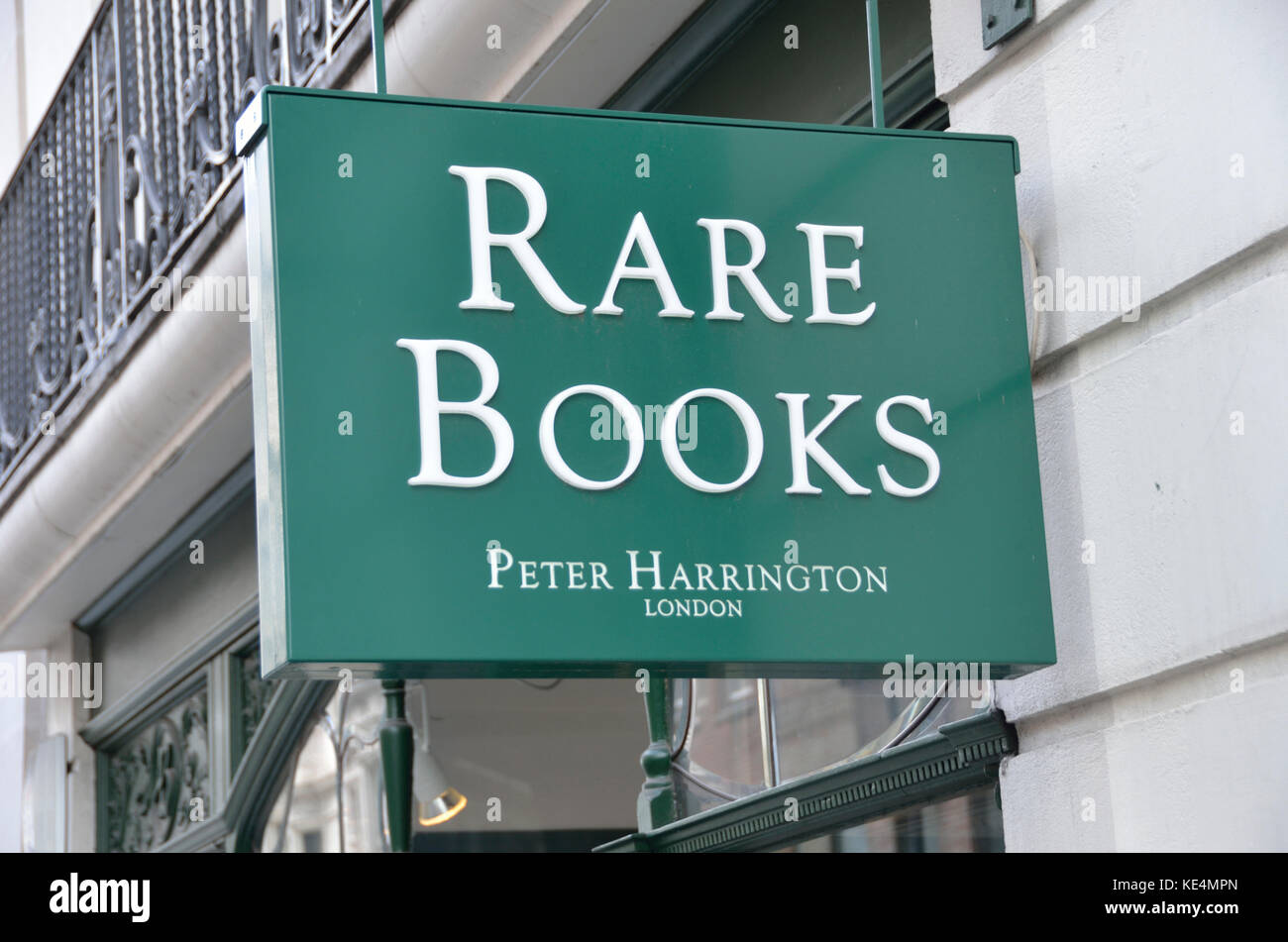 Peter Harrington Rare Books sign, Mayfair, London, UK. Stock Photo