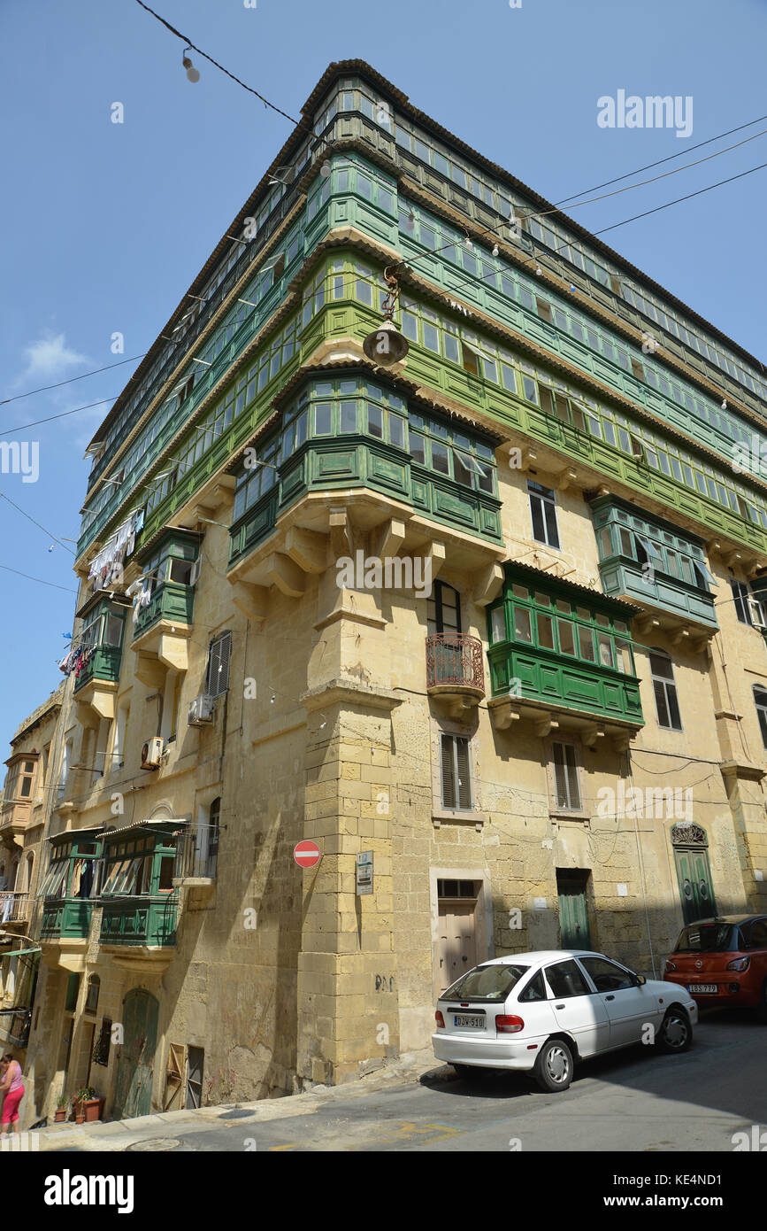 Balconies in Valletta Malta Stock Photo