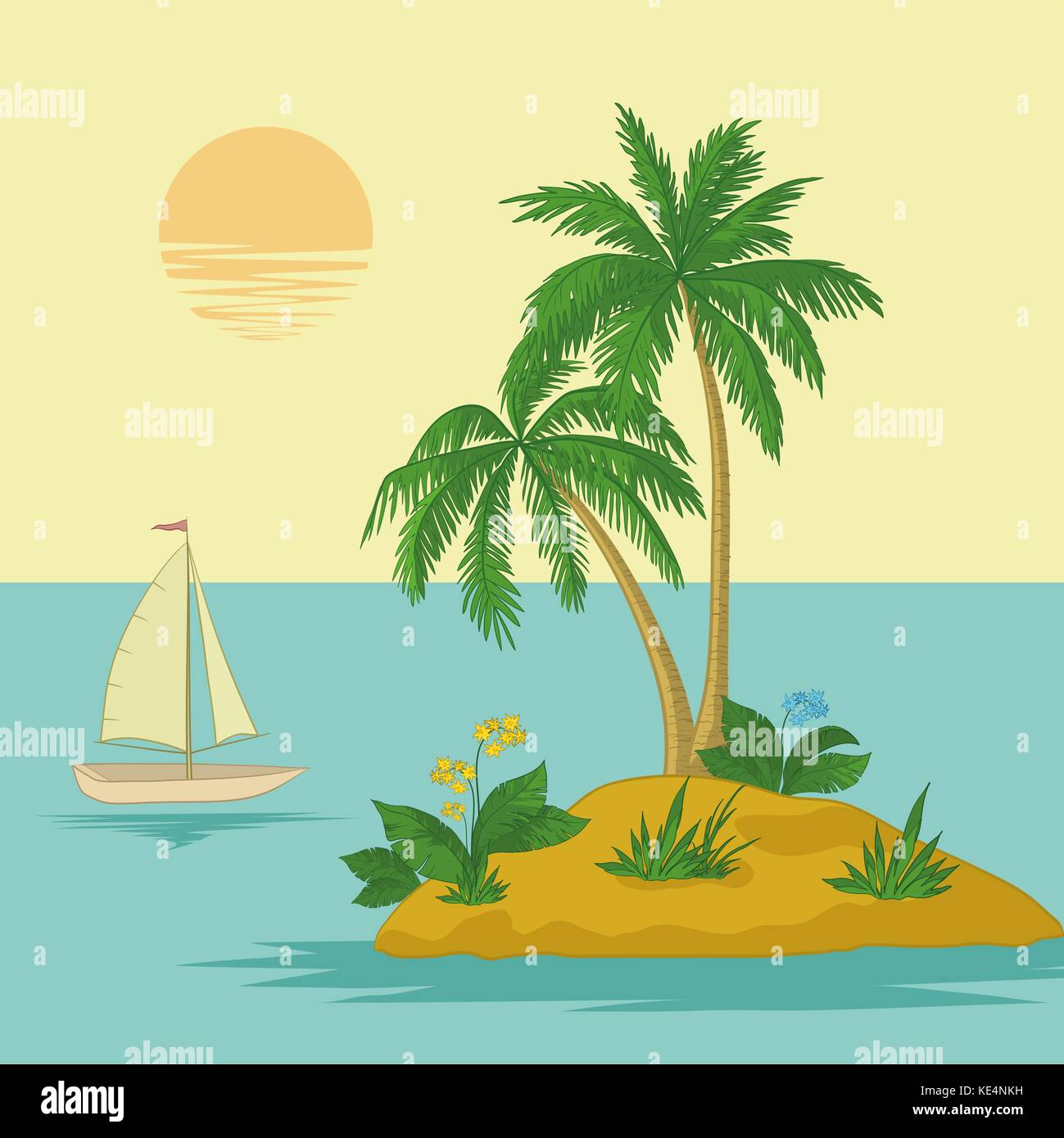 Tropical Sea Landscape with Palms and Ship Stock Vector Image & Art - Alamy
