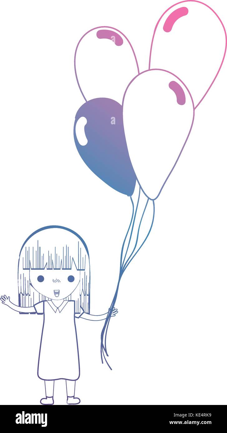 line girl with hairstyle and balloons in the hand Stock Vector Image ...