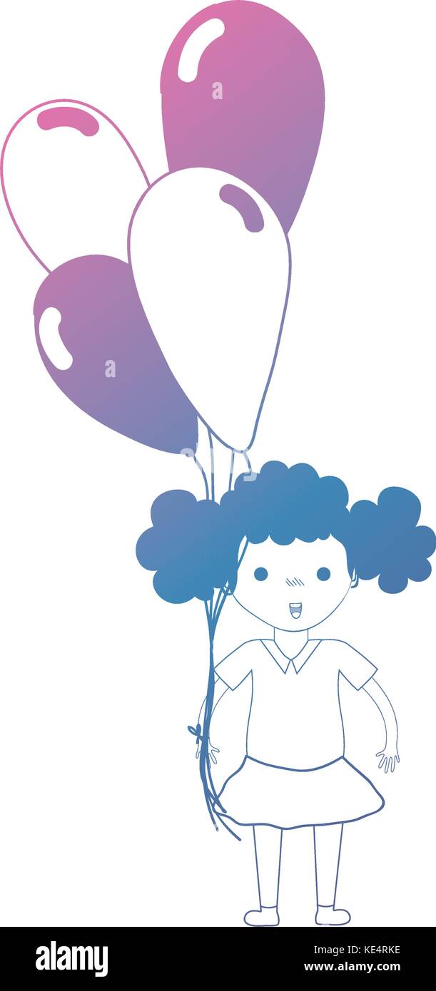 line girl with hairstyle and balloons in the hand Stock Vector Image ...