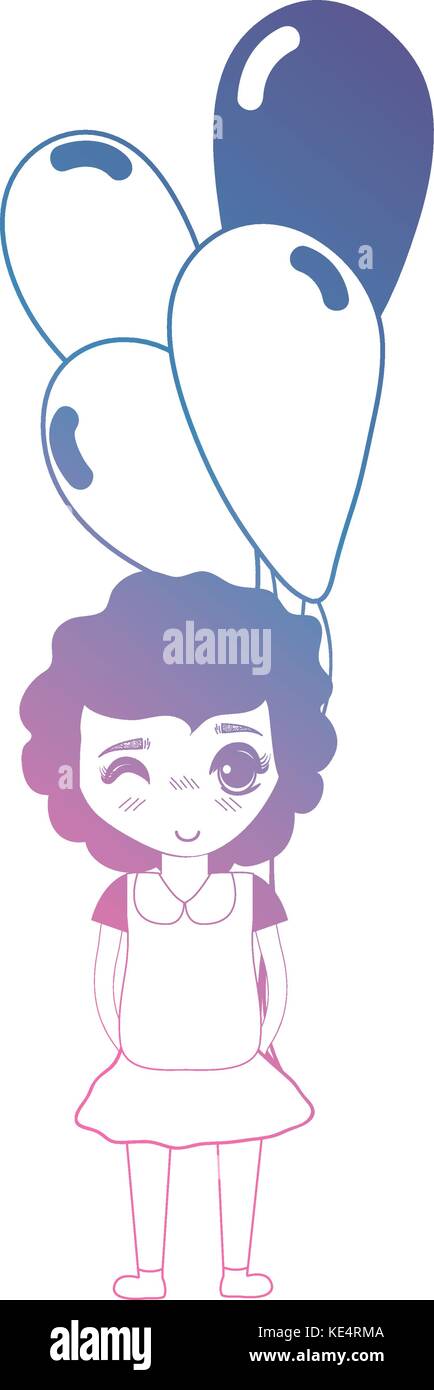line girl with hairstyle and balloons in the hand Stock Vector Image ...