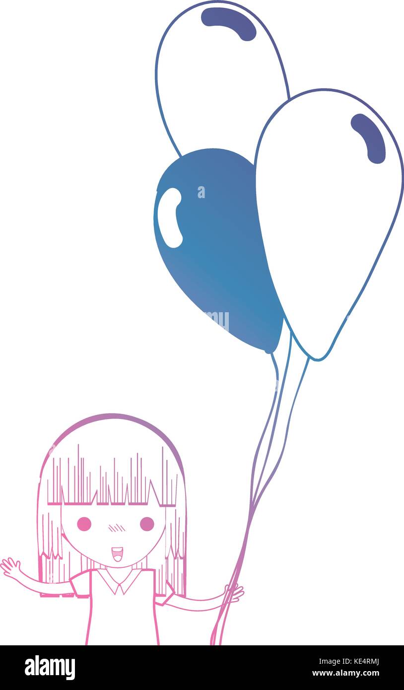 line girl with hairstyle and balloons in the hand Stock Vector Image ...
