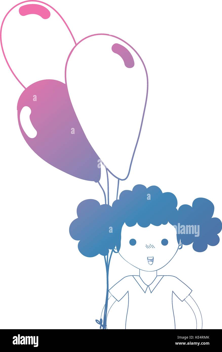line girl with hairstyle and balloons in the hand Stock Vector Image ...