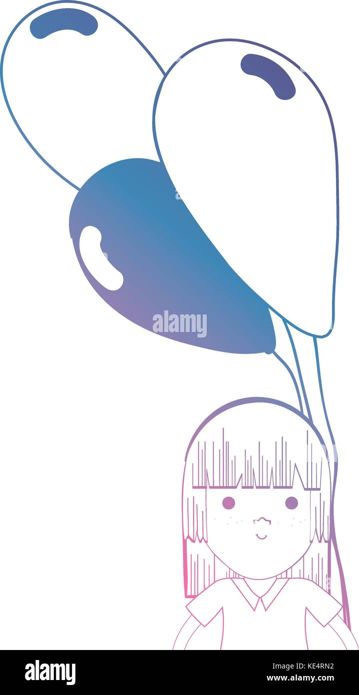 line girl with hairstyle and balloons in the hand Stock Vector Image ...