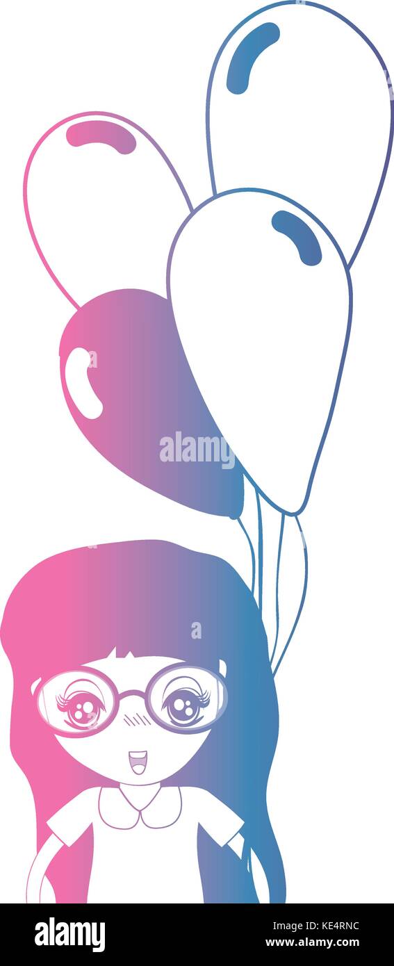 line girl with hairstyle and balloons in the hand Stock Vector Image ...