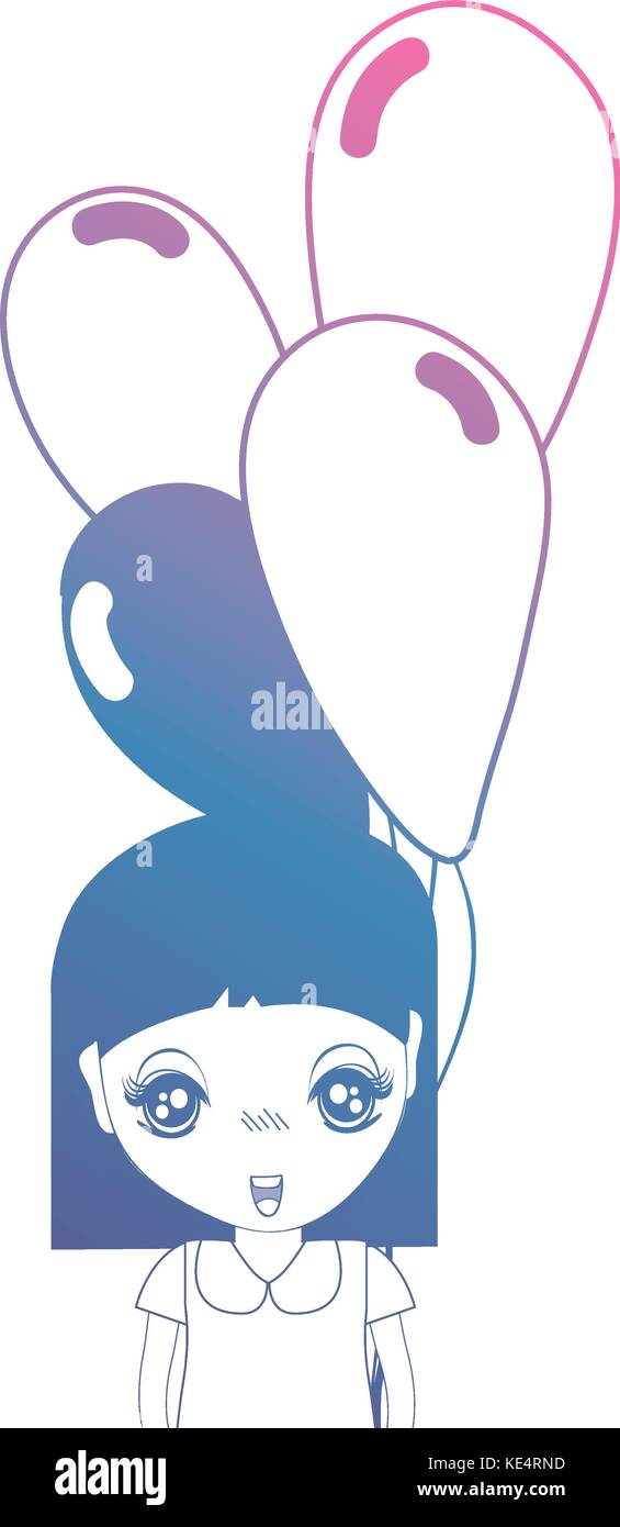 line girl with hairstyle and balloons in the hand Stock Vector Image ...