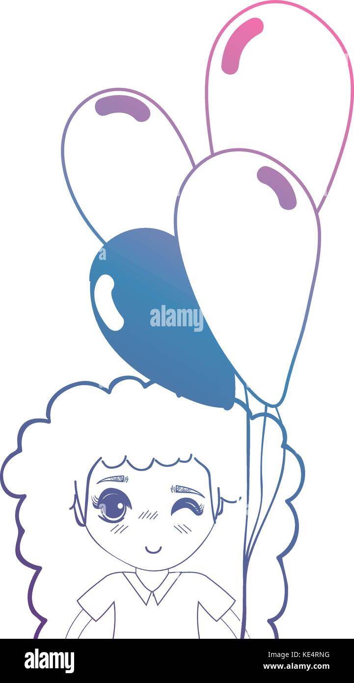 line girl with hairstyle and balloons in the hand Stock Vector Image ...
