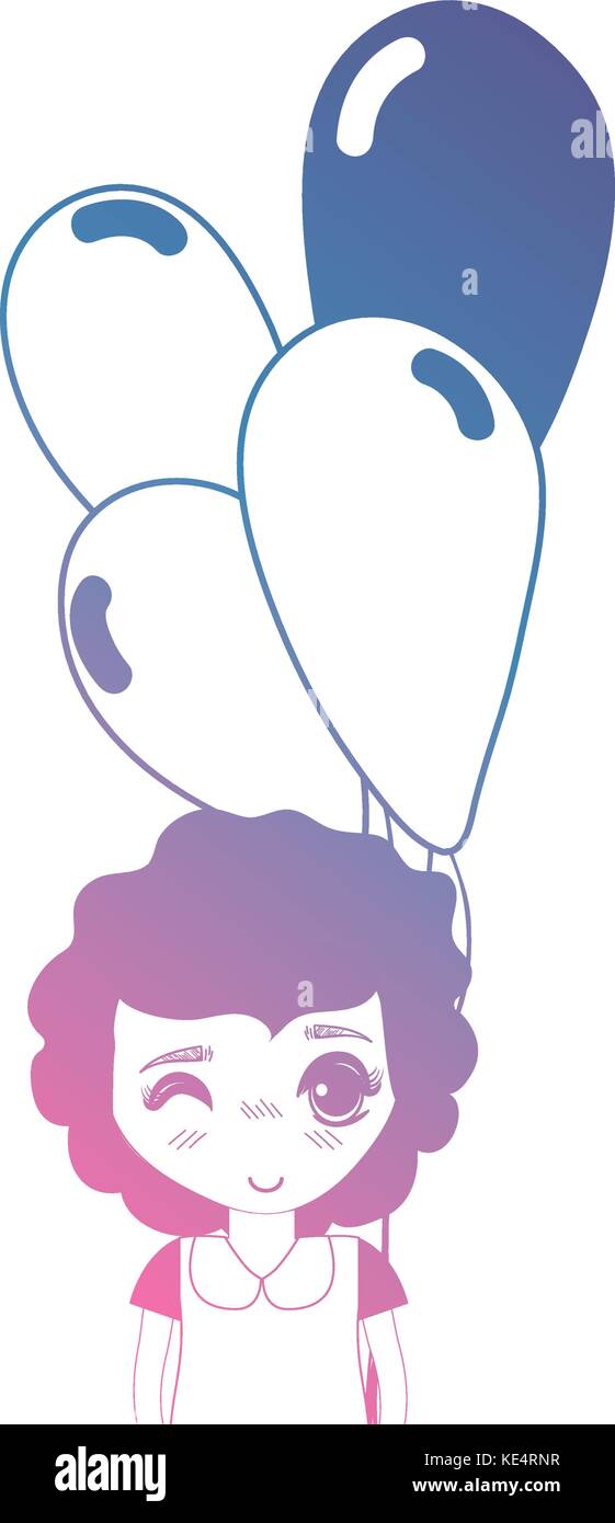line girl with hairstyle and balloons in the hand Stock Vector Image ...