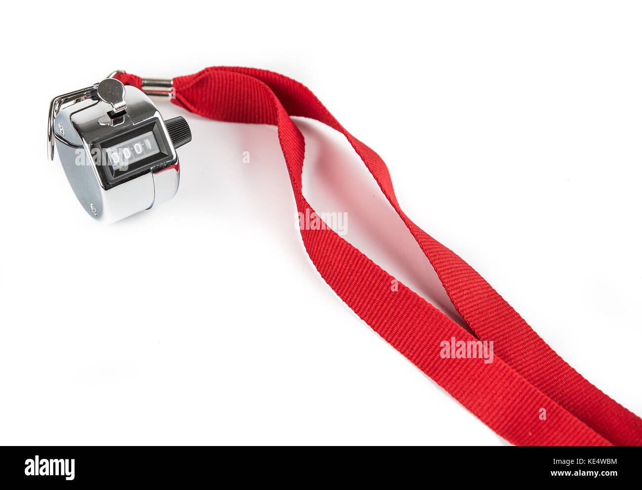 Metal Clicker Counter on red ribbon Stock Photo - Alamy